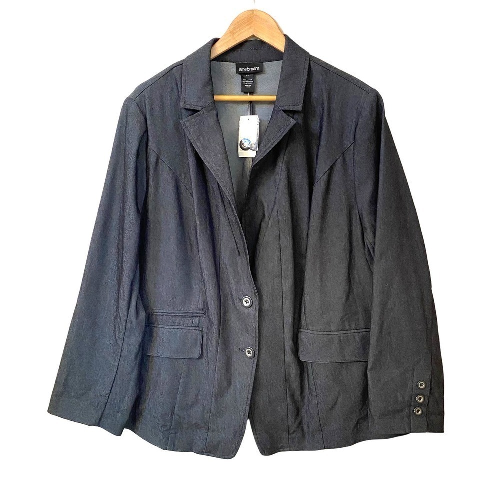 NWT Lane Bryant Cotton Blend Gray Denim Blazer Women's Sz 22 3x Office Business
